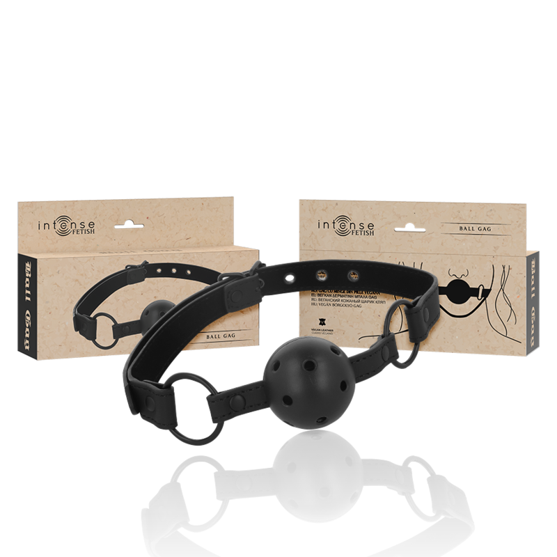 Bâillon Boule BDSM Cuir Végétalien Sangle Réglable - Intense