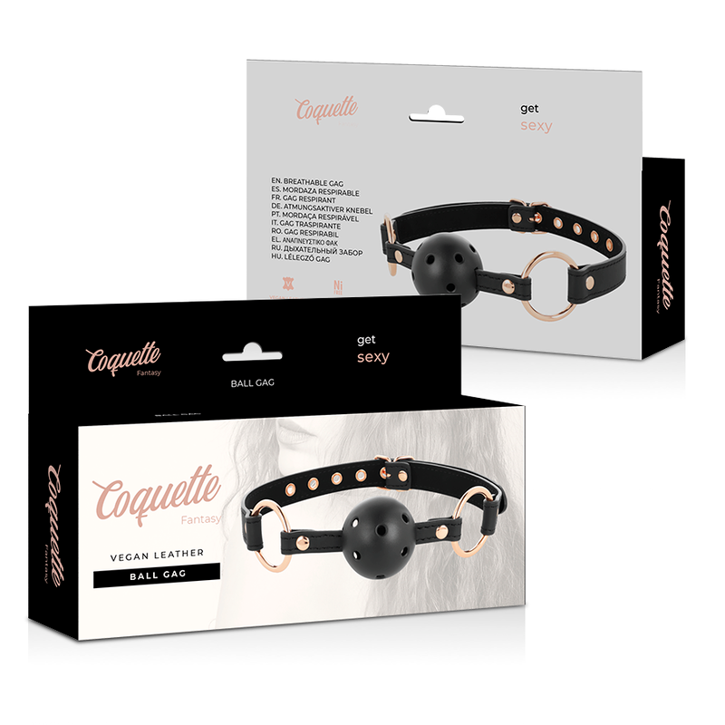 Bâillon à Boule BDSM Respirant Cuir Vegan Réglable - Coquette