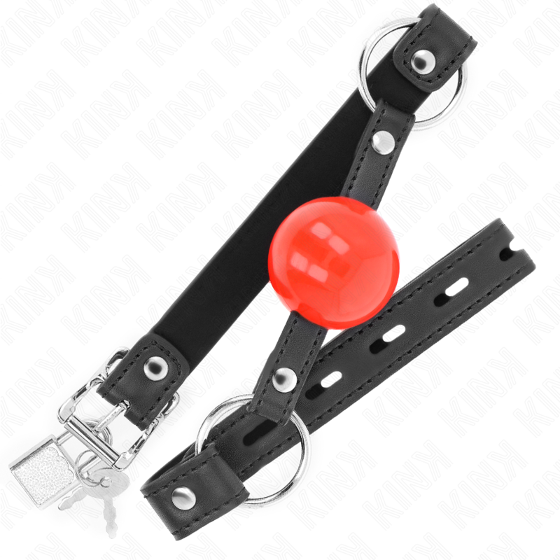 Bâillon Boule BDSM Verrouillable Bracelet Cuir 4 cm Silicone - Kink