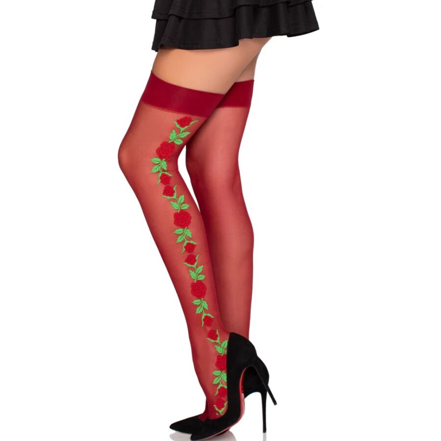 Bas Porte-Jarretelles 1957 Roses Brodées Élasthanne Extensible - Leg Avenue