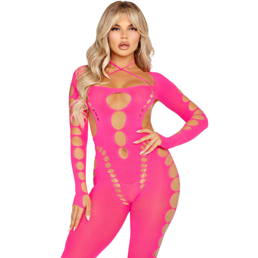 Bodystocking Rose Dos Ouvert Coupe Audacieuse Taille Unique - Leg Avenue