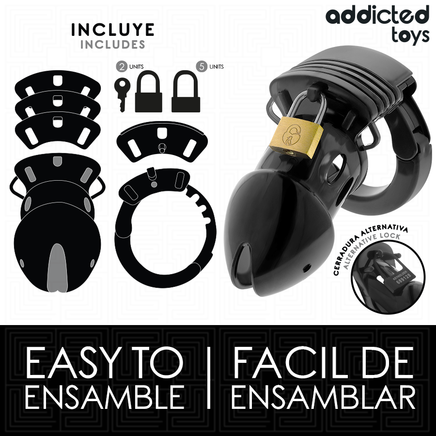 Cage de Chasteté Locked Anneau Réglable 5 Tailles Cadenas - Addicted Toys