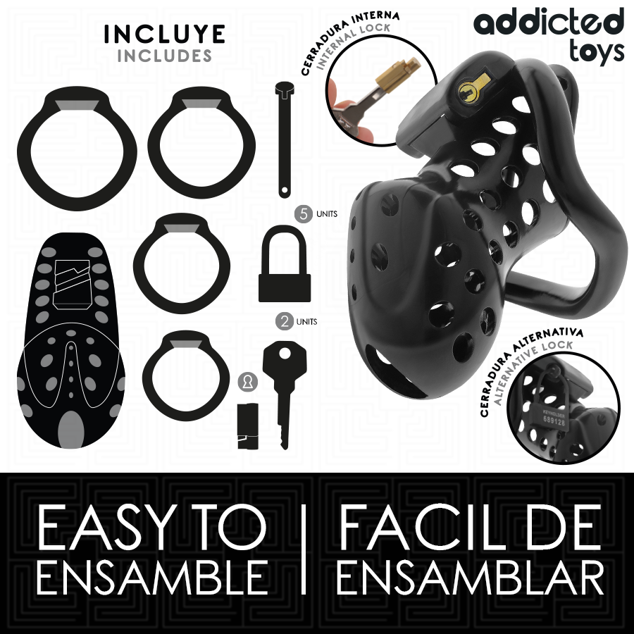 Cage de Chasteté Locked Tunnel 10,5 cm 4 Anneaux Cadenas - Addicted Toys