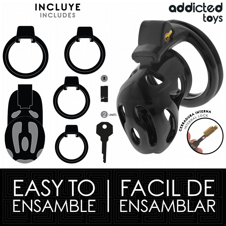 Cage de Chasteté Locked Verrouillable 4 Anneaux Cadenas - Addicted Toys