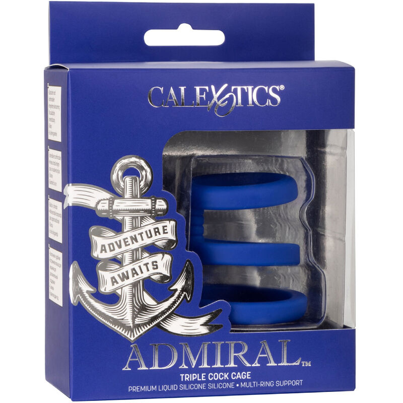 Cockring Cage Triple Anneaux Admiral Silicone Extensible Bleu - CalExotics