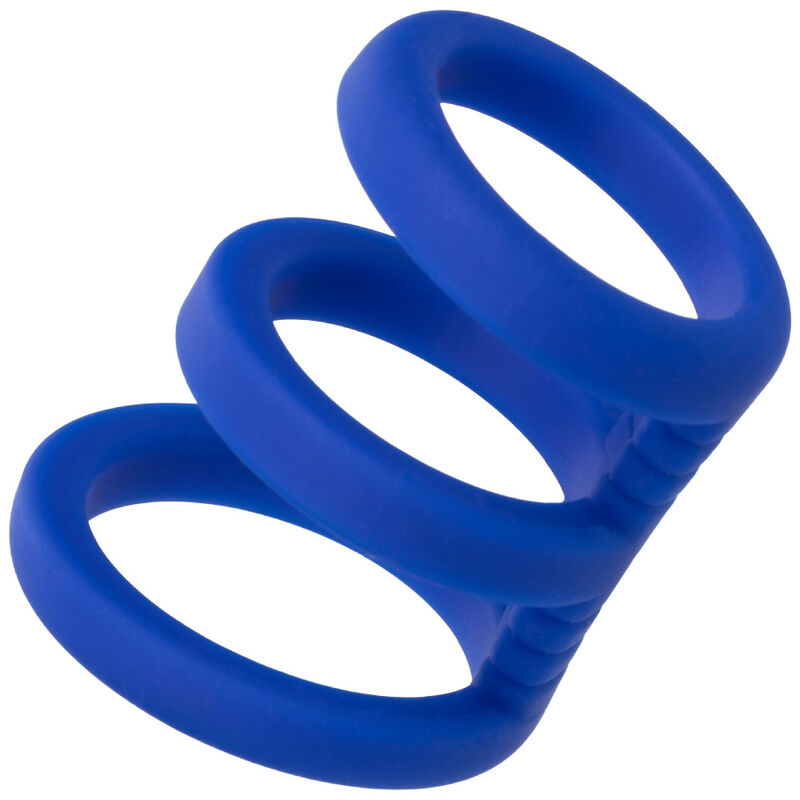 Cockring Cage Triple Anneaux Admiral Silicone Extensible Bleu - CalExotics