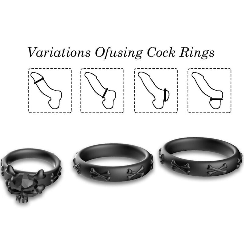 Cockring Calavera Silicone 3 Anneaux Tête de Mort Noir - Armony
