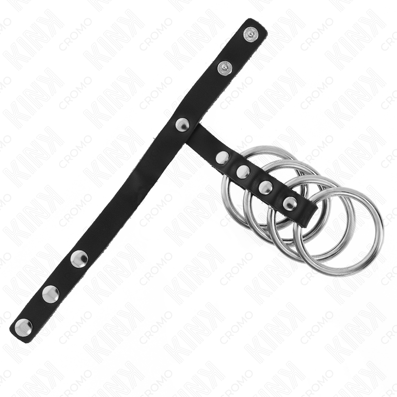 Cockring Cuir 4 Anneaux Métal Sangle Réglable à Pression - Kink