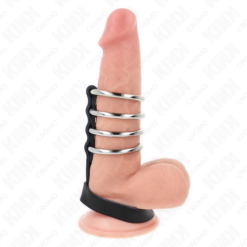 Cockring Cuir 4 Anneaux Métal Sangle Réglable à Pression - Kink