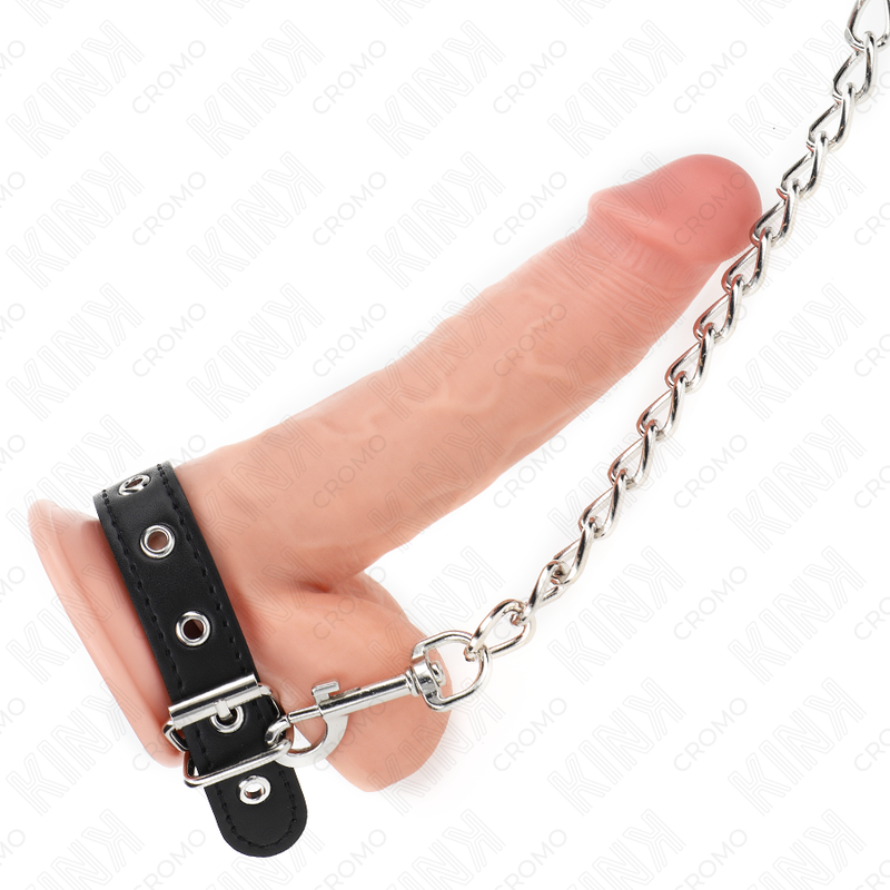 Cockring Cuir avec Sangle Ajustable et Chaîne Métal 60 cm - Kink