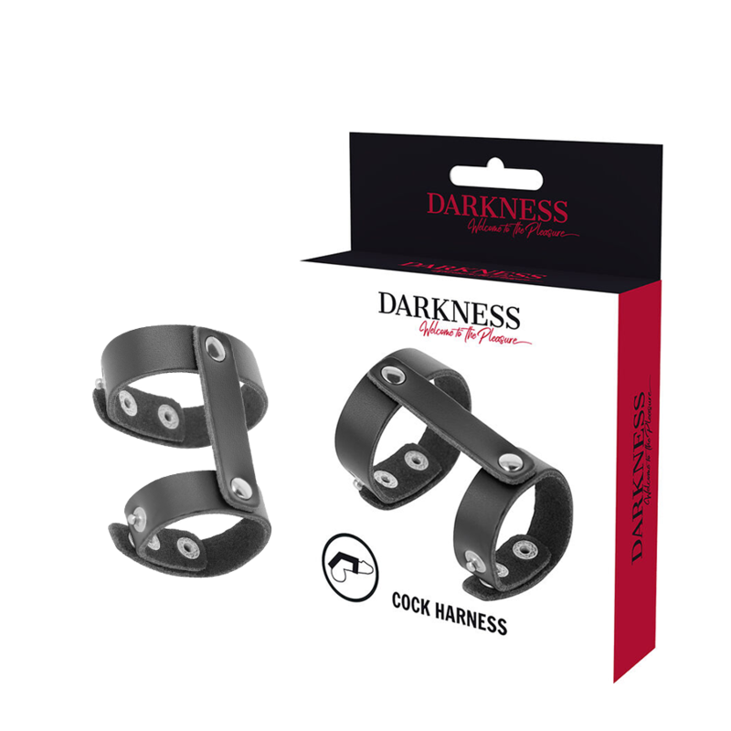 Cockring Cuir Synthétique Réglable Pénis et Testicules - Darkness