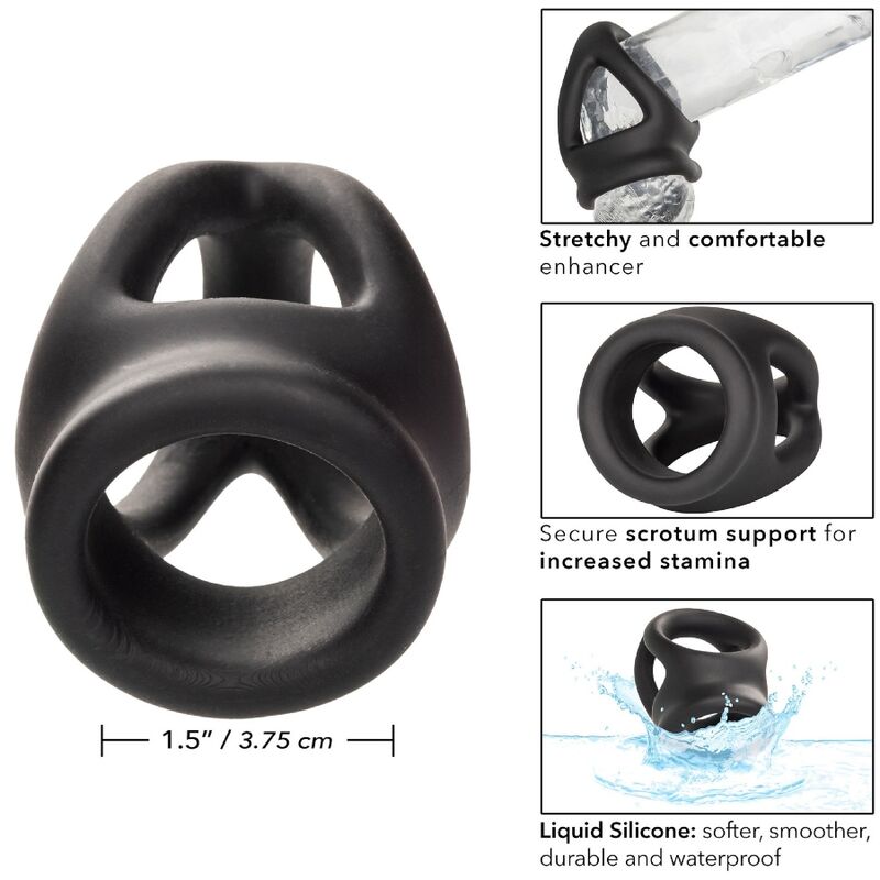 Cockring Double Anneau Alpha Dual Cage Silicone Extensible Noir - CalExotics