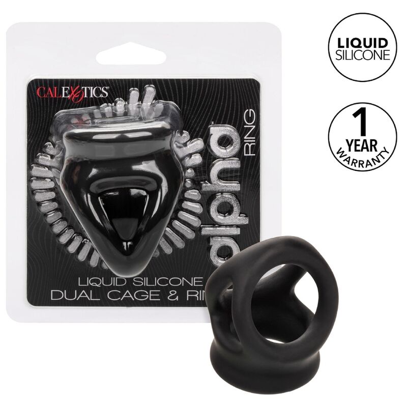 Cockring Double Anneau Alpha Dual Cage Silicone Extensible Noir - CalExotics