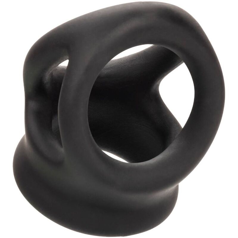 Cockring Double Anneau Alpha Dual Cage Silicone Extensible Noir - CalExotics