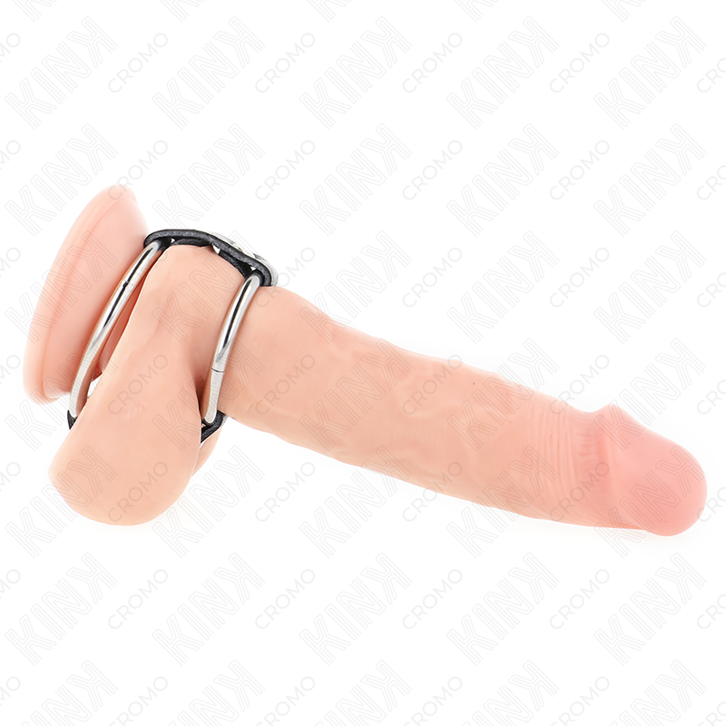 Cockring Double Anneau Métal et Cuir Réglable 3,8 à 5 cm - Kink