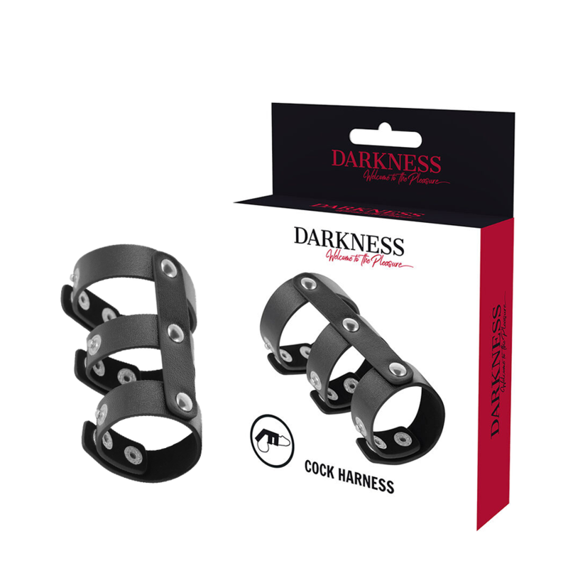 Cockring Double Pénis et Testicules Cuir Réglable - Darkness