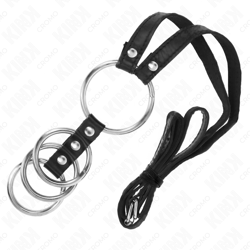 Cockring Métal 4 Anneaux Connectés Ceinture Cuir 112 cm - Kink
