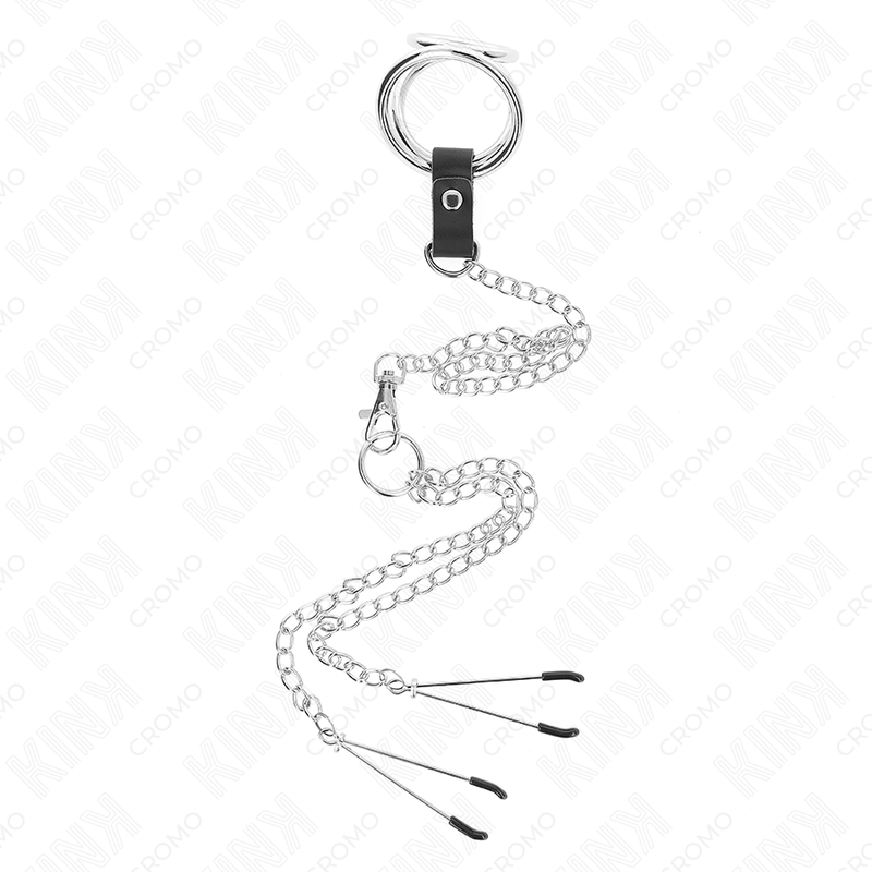 Cockring Métal Chromé Réglable Chaîne et Pinces à Tétons - Kink