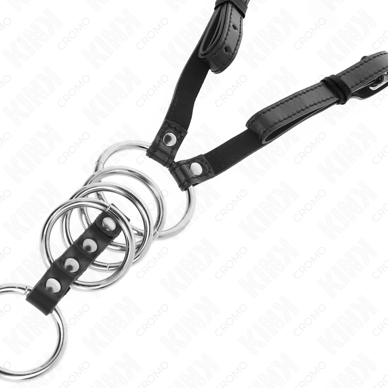 Cockring Métal Set 5 Anneaux 3,8 à 5 cm avec Ceinture Cuir 112 cm - Kink