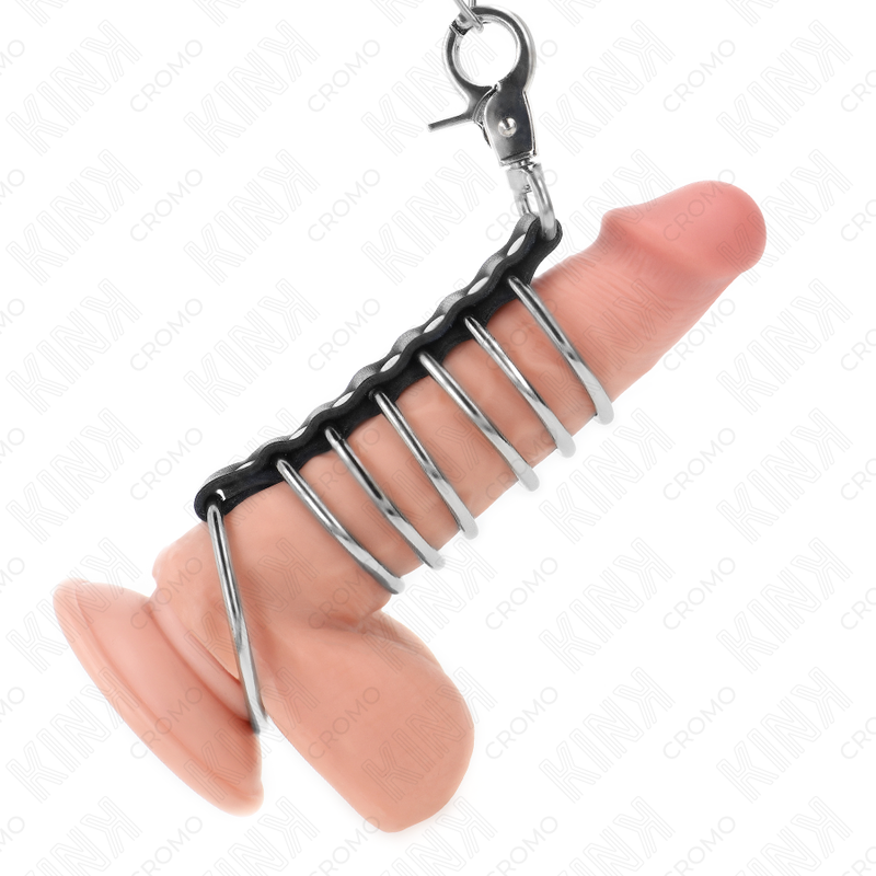 Cockring Set 7 Anneaux Acier Cuir Chaîne 100 cm BDSM - Kink