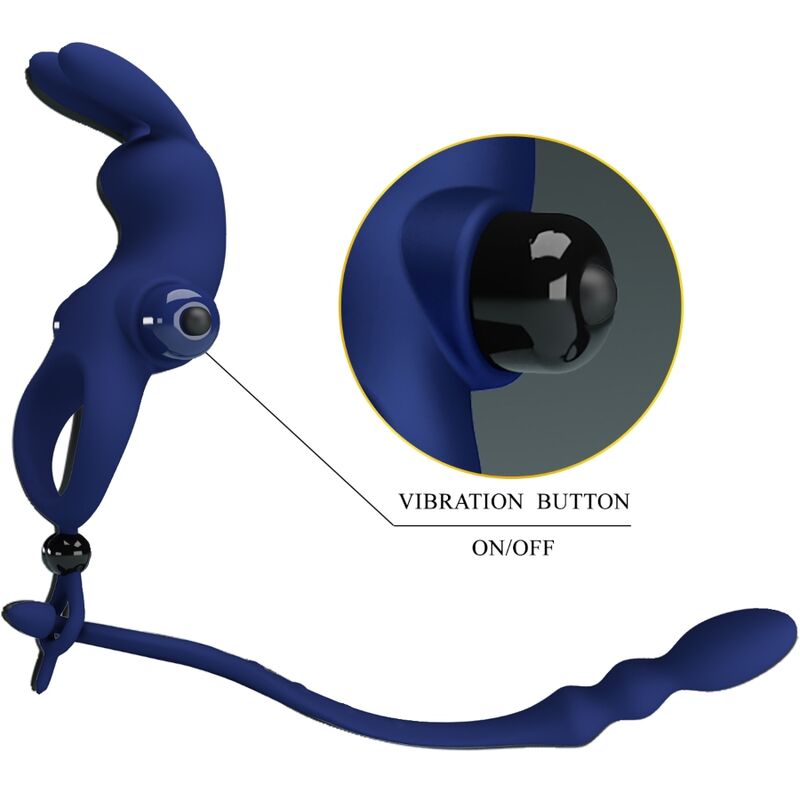Cockring Vibrant Ayad avec Plug Anal Silicone 10 Modes - Pretty Love