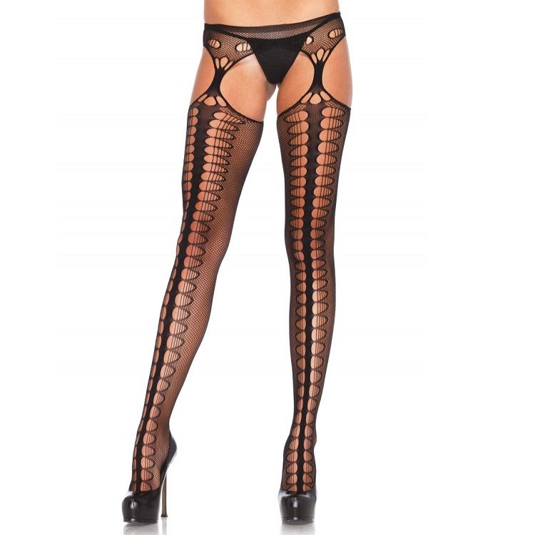 Collant Porte-Jarretelles Maille Ouvertures Ovales Taille Unique - Leg Avenue