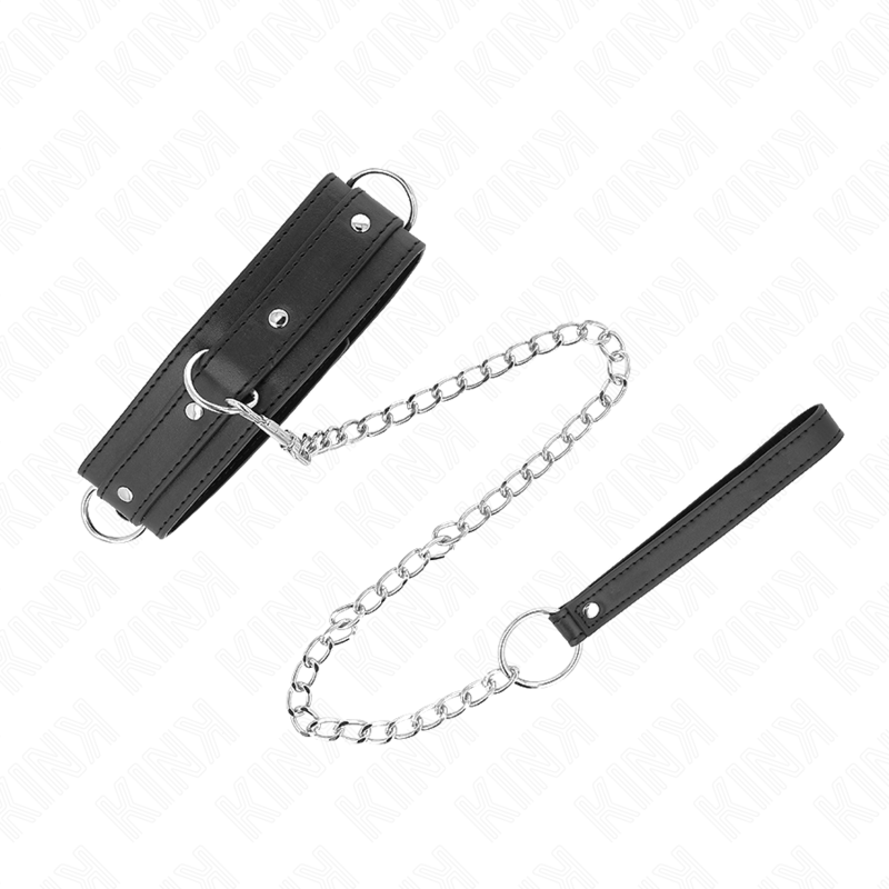 Collier BDSM avec Laisse 65 cm 3 Anneaux Réglable 38-49 cm - Kink