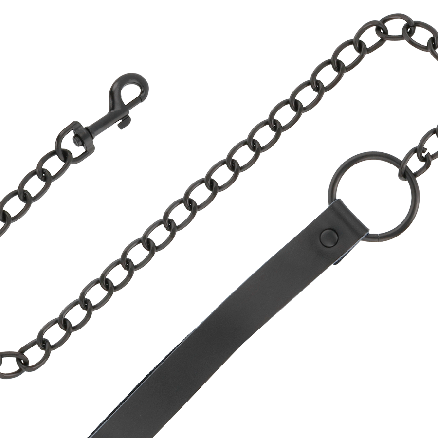 Collier de Posture BDSM Noir avec Laisse à Chaîne Rembourré Réglable - Darkness