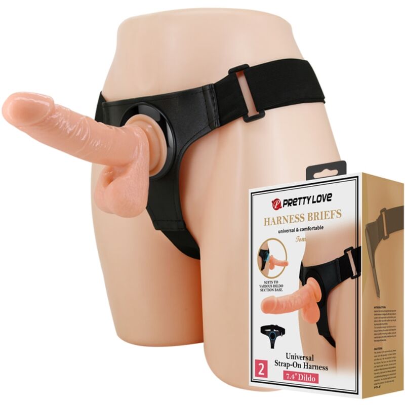 Gode Ceinture Réaliste Tom 20 cm Harnais Slip Universel Extensible - Pretty Love