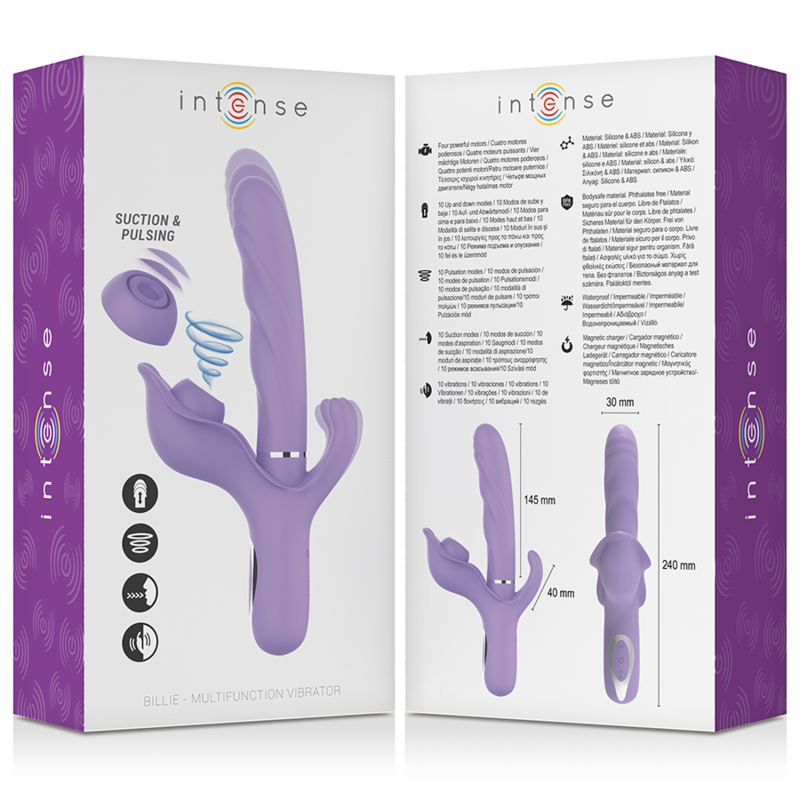 INTENSE - BILLIE VIBRATEUR MULTIFONCTION RECHARGEABLE ONDES STIMULANTES AVEC BOUTON POUSSOIR VIOLET