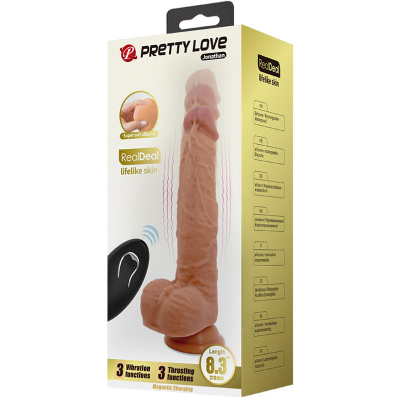 Gode en silicone jonathan 3 vibrations + 3 mesures dinsertion télécommande 21 cm