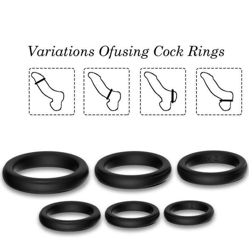 Cockring Anneaux de Verrouillage Silicone 6 Tailles Noir - Armony