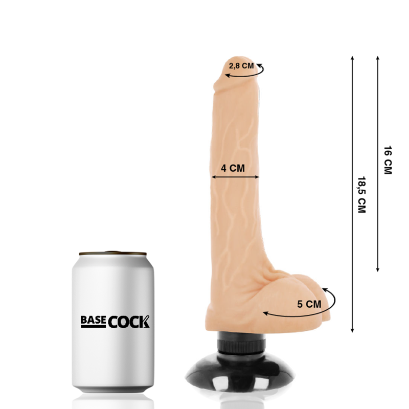 Cotes du gode vibrant Basecock beige de 18,5 cm comparées à une canette