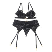 SUBBLIME - LOT 3 PIÈCES SOUTIEN-GORGE + STRING + JARRETIÈRE DENTELLE NOIR L/XL