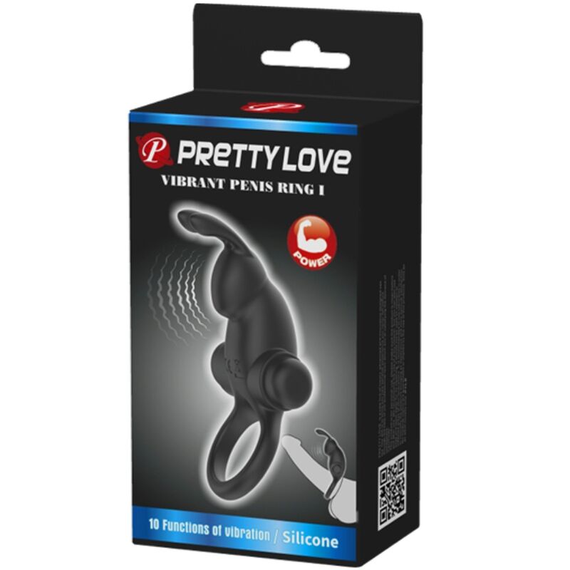 PRETTY LOVE - ANNEAU VIBRANT + STIMULATEUR DE CLITORIS RABBIT 10 VIBRATIONS NOIR