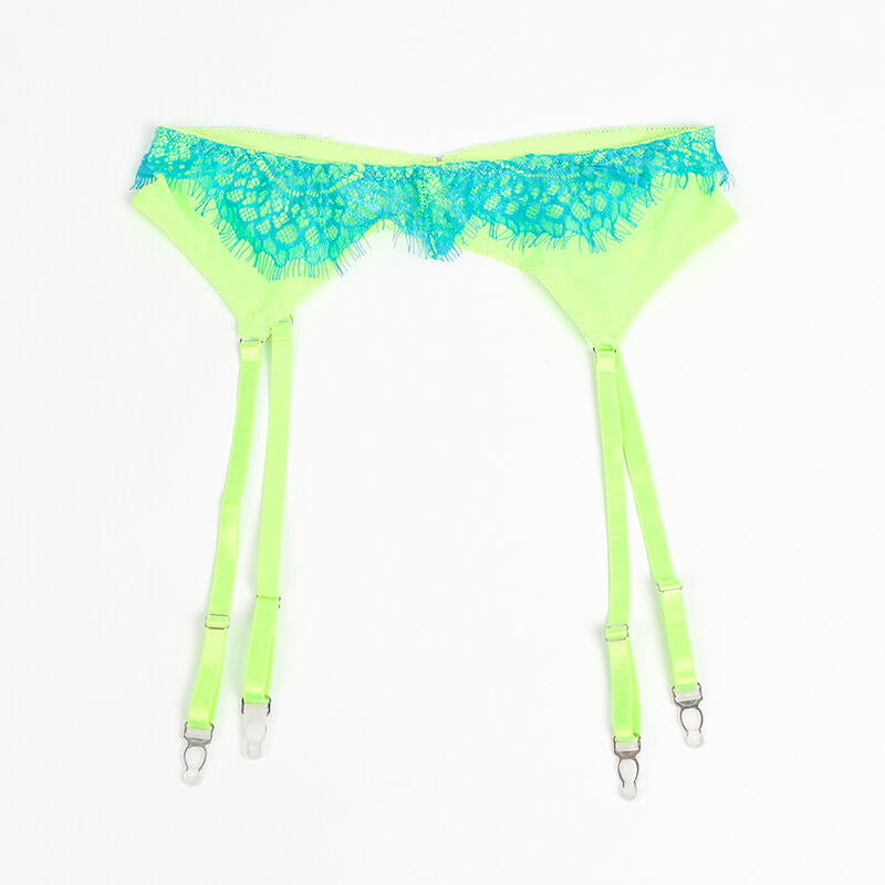 SUBBLIME - 955311 ENSEMBLE SOUTIEN-GORGE AVEC LIGNES DENTELLE ET JARRETELLE VERT ET BLEU S/M