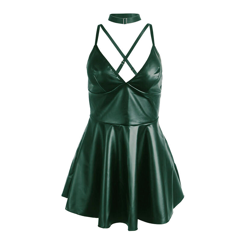 SUBBLIME - 955434 ROBE À BRETELLES EN CUIR VERT S/M