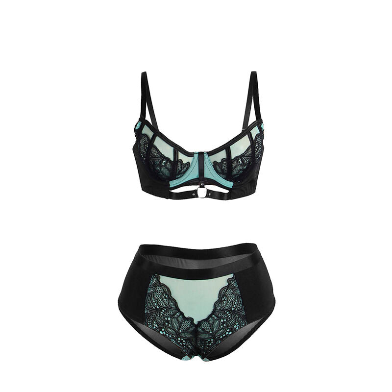 SUBBLIME - 955557 ENSEMBLE SOUTIEN-GORGE EN CUIR VERNI VERT AVEC FERMETURE ÉCLAIR S/M
