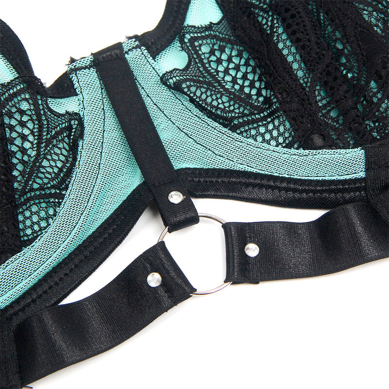 SUBBLIME - 955557 ENSEMBLE SOUTIEN-GORGE EN CUIR VERNI VERT AVEC FERMETURE ÉCLAIR S/M