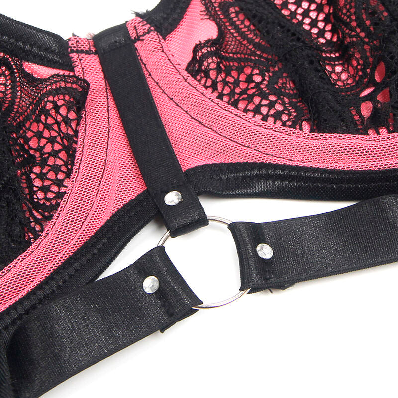 SUBBLIME - 955571 ENSEMBLE SOUTIEN-GORGE EN CUIR VERNI ROSE AVEC FERMETURE ÉCLAIR S/M