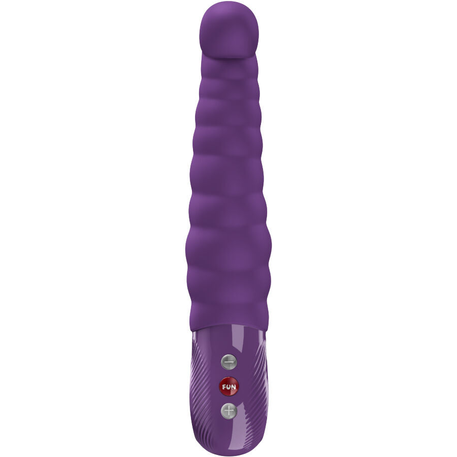 Vibromasseur Patchy Paul violet de Fun Factory vu de dos, poignée texturée