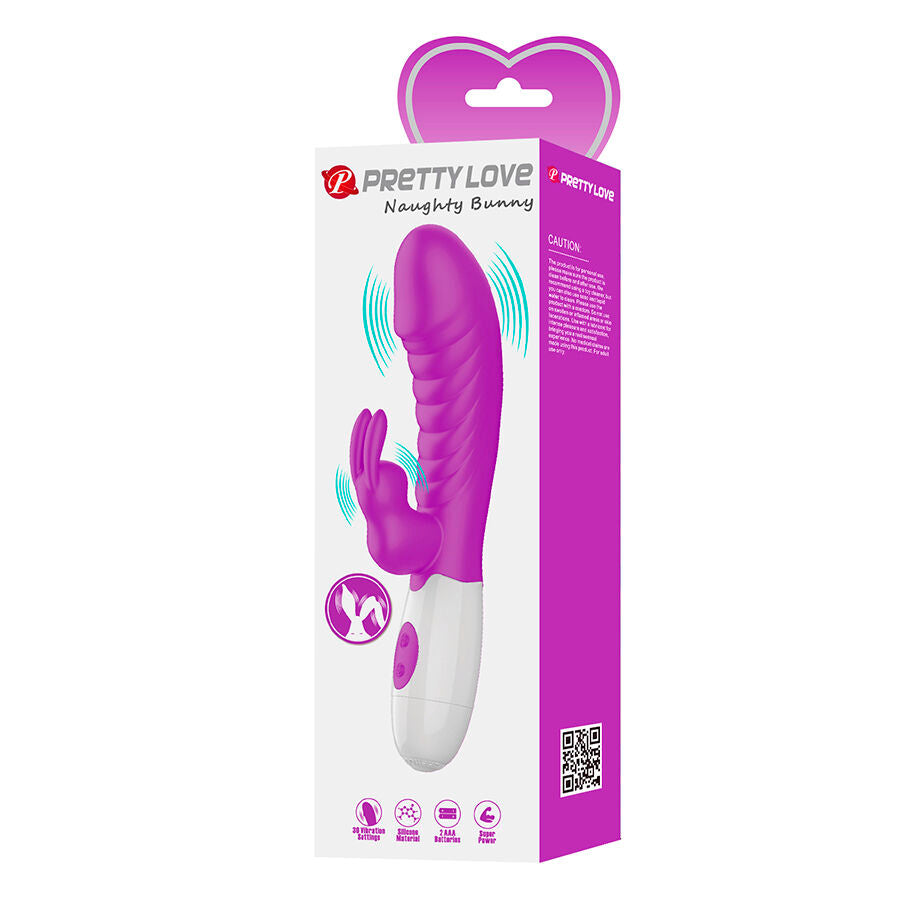 Boîte fuchsia à cœur du vibromasseur rabbit Naughty Bunny de Pretty Love