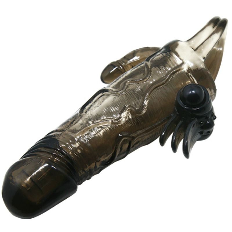 Couvre-pénis brave man avec stimulation clito et anal double bullet noir 16.5 cm