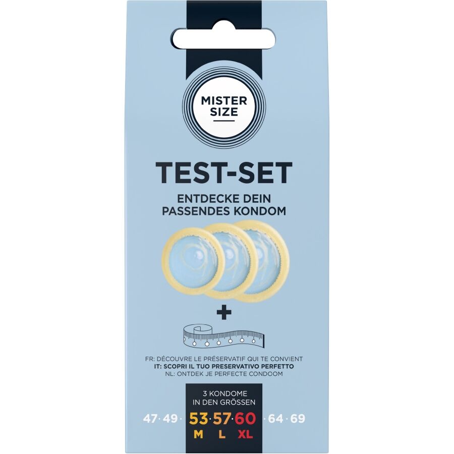 Kit de Test Préservatifs 3 Tailles 53/57/60 mm avec Mètre Ruban - Mister Size