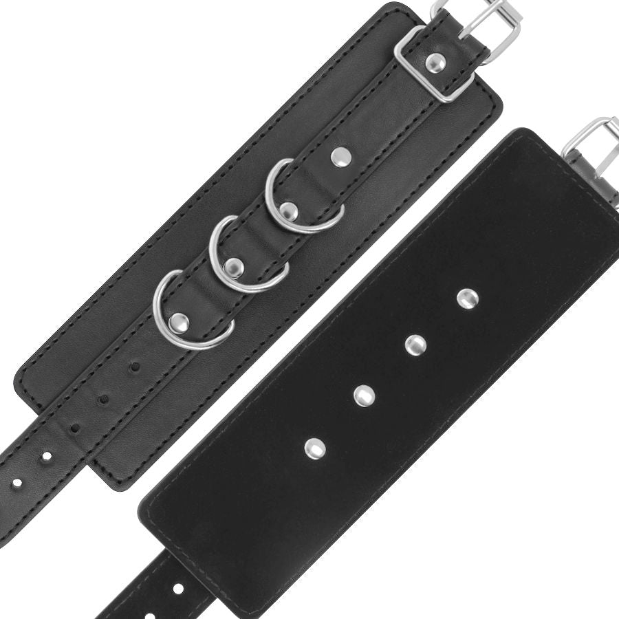 Menottes BDSM Poignets et Chevilles Réglables Cuir PVC Cousu Main - Darkness