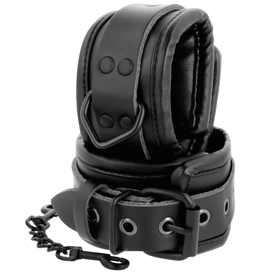 Menottes de Cheville BDSM Ajustables Cuir Noir Cousues Main - Darkness