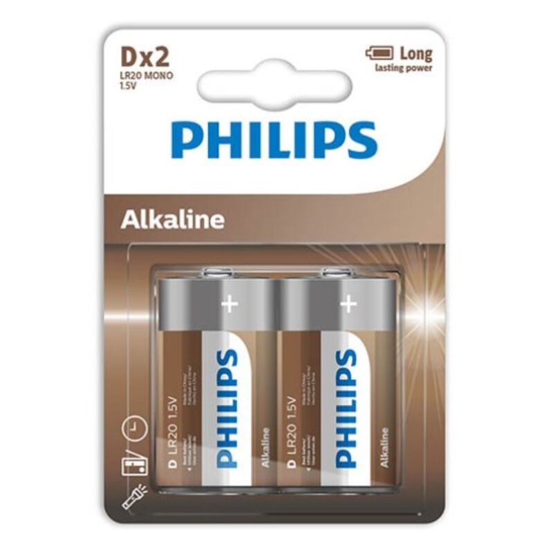 Piles Alcalines D LR20 Longue Durée Blister de 2 - Philips