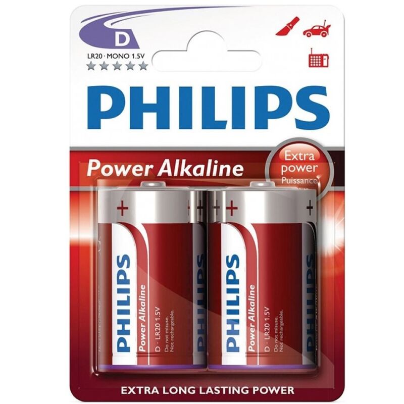 Piles Alcalines Power D LR20 1,5V Lot de 2 - Philips