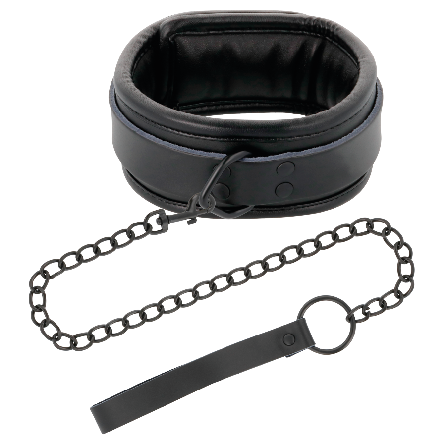 Set BDSM Collier Menottes et Laisse Cuir Taille Unique Ajustable - Darkness