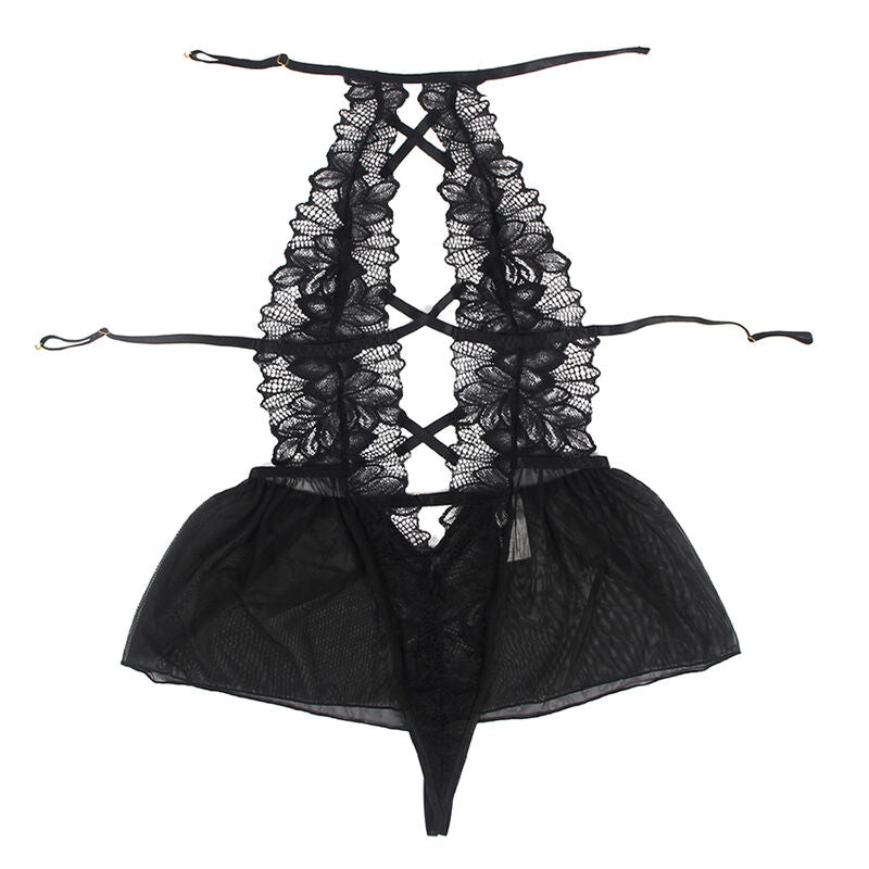 Teddy Halter Neck Dos Nu Dentelle Jupe Tulle Noir - Subblime